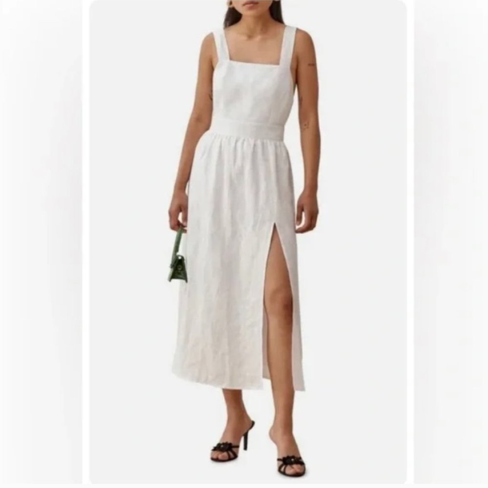 Reformation Elara White Linen Midi Dress